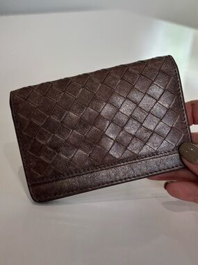 Bottega Veneta Intrecciato Metallic Bronze Leather Wallet Card Case Compact Mini